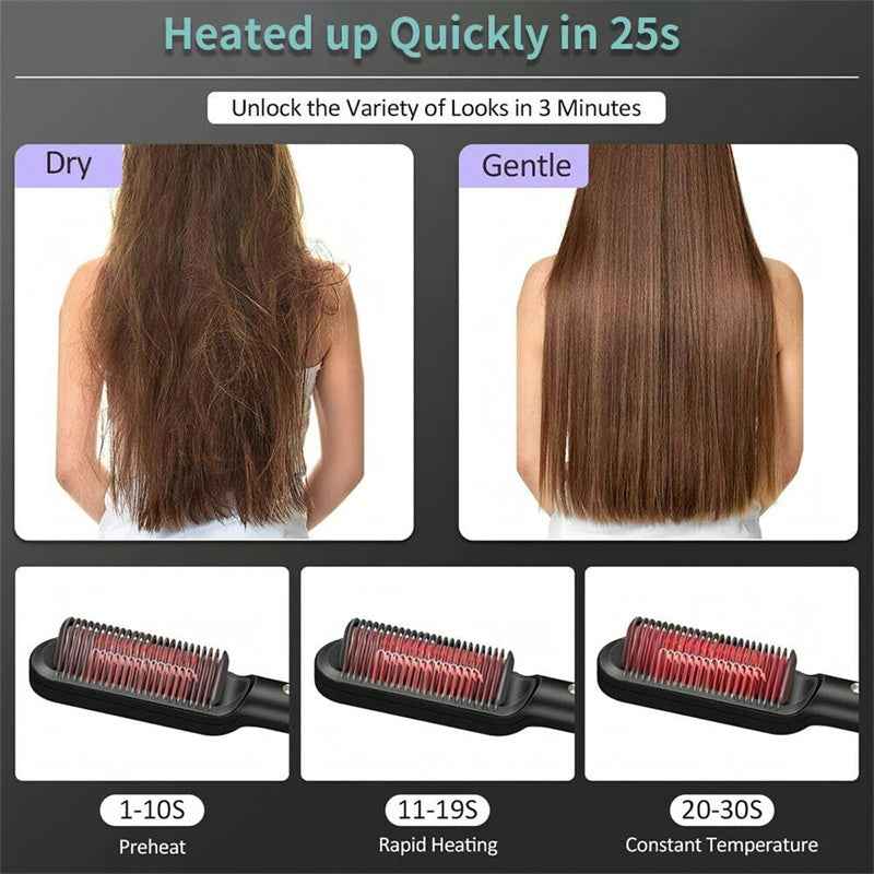 2-in-1 Hair Straightener and Curler Hot Comb Negative Ion Curling Tong Dual-purpose Electric Hair Brush