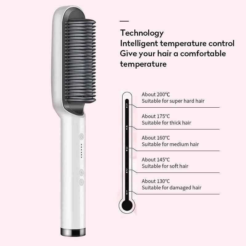 2-in-1 Hair Straightener and Curler Hot Comb Negative Ion Curling Tong Dual-purpose Electric Hair Brush