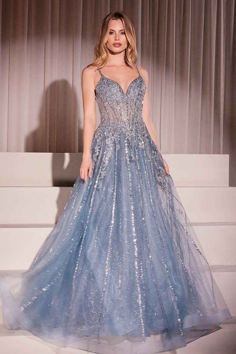 Dazzling Rhinestones Embellished Graduation Gown w/ Corset Bodice & A-Line Cut CD786