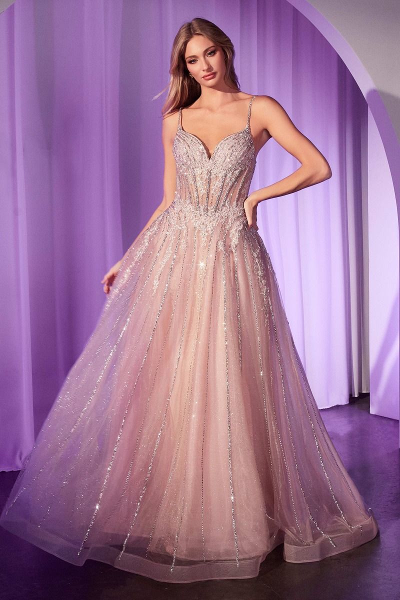 Dazzling Rhinestones Embellished Graduation Gown w/ Corset Bodice & A-Line Cut CD786