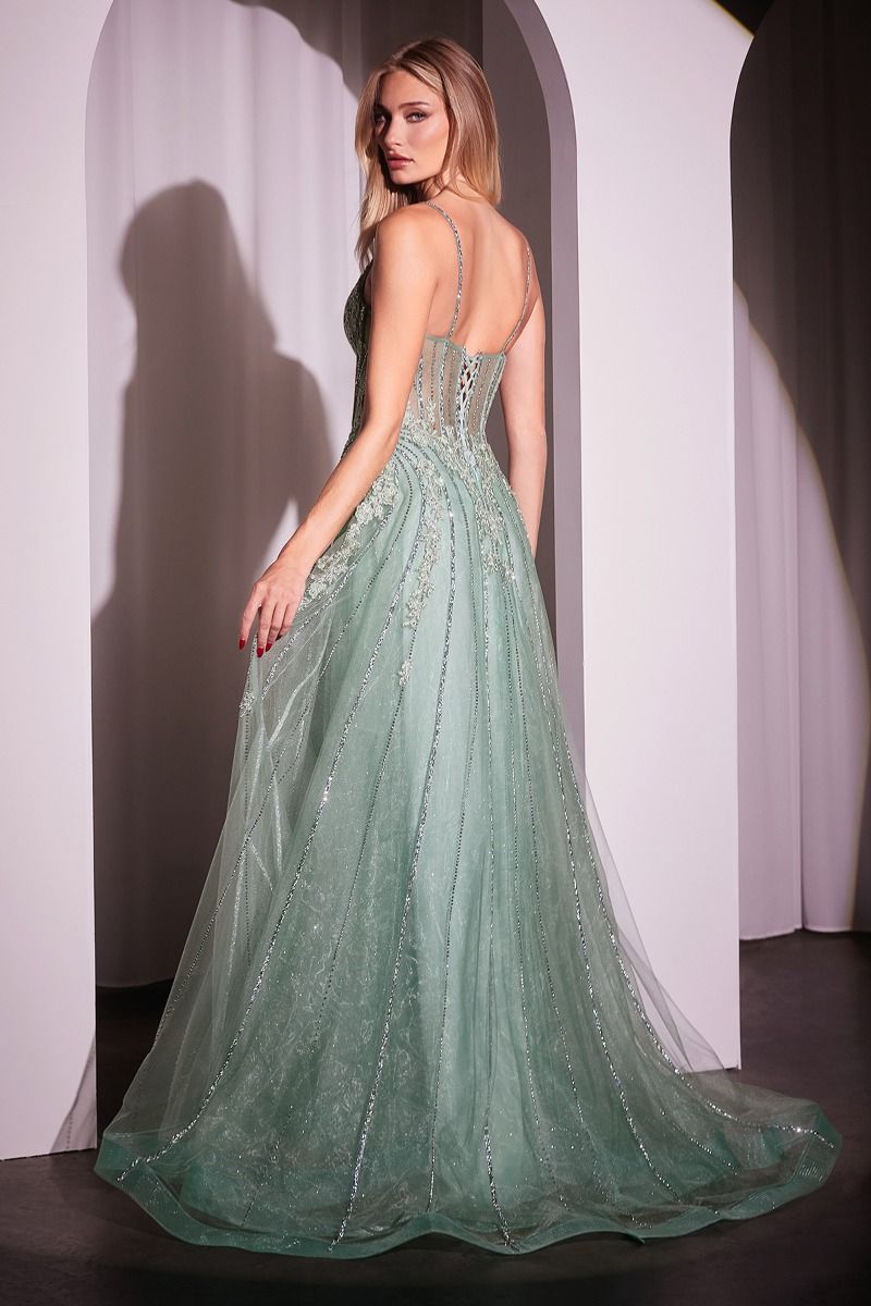 Dazzling Rhinestones Embellished Graduation Gown w/ Corset Bodice & A-Line Cut CD786